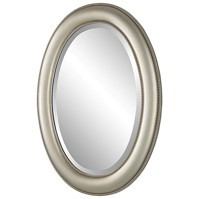 Haus Appeal Ariana 29x22in Oval Wall Mirror | Metallic Silver & Subtle Brown Antiquing | Entryway & Bathroom Accent | Horizontal or Vertical | Model W00529