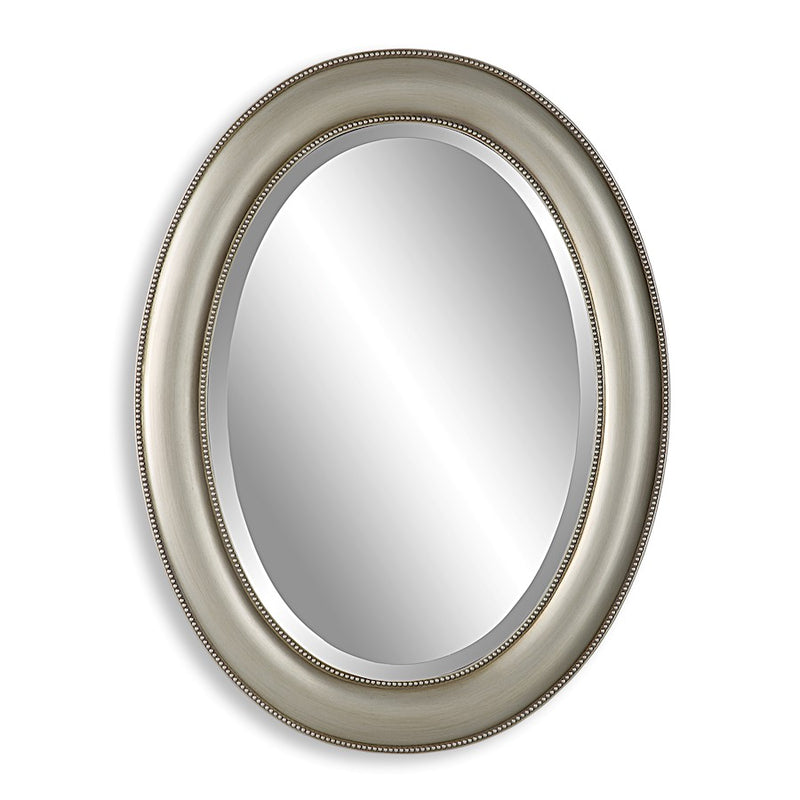 Haus Appeal Ariana 29x22in Oval Wall Mirror | Metallic Silver & Subtle Brown Antiquing | Entryway & Bathroom Accent | Horizontal or Vertical | Model W00529