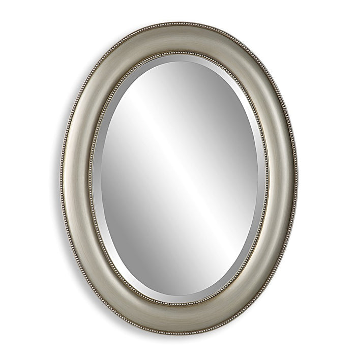 Haus Appeal Ariana 29x22in Oval Wall Mirror | Metallic Silver & Subtle Brown Antiquing | Entryway & Bathroom Accent | Horizontal or Vertical | Model W00529