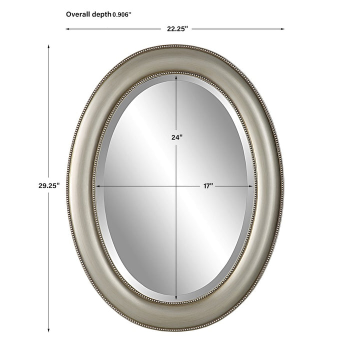 Haus Appeal Ariana 29x22in Oval Wall Mirror | Metallic Silver & Subtle Brown Antiquing | Entryway & Bathroom Accent | Horizontal or Vertical | Model W00529