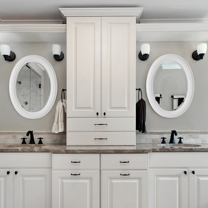 Haus Appeal Chenowith 29x22in Oval Mirror | Beaded White Polystyrene Frame | Entryway & Bedroom Wall Mirror | Model W00530