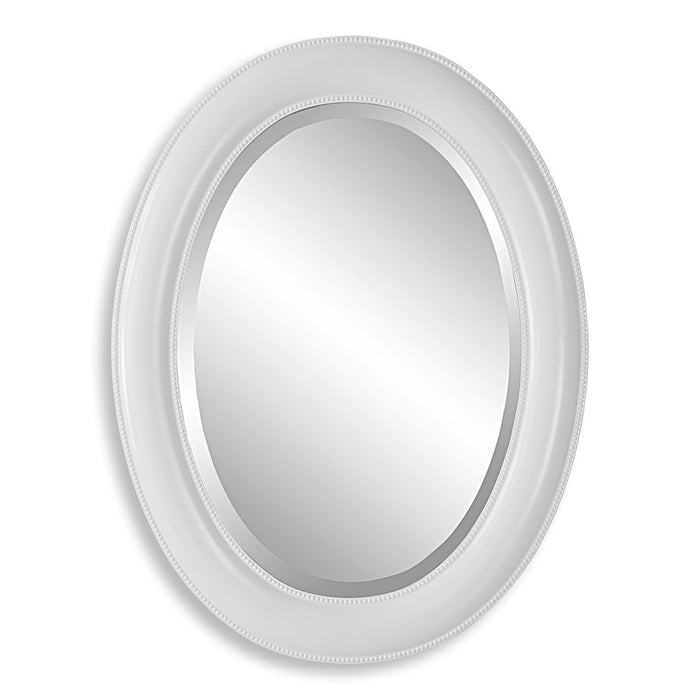 Haus Appeal Chenowith 29x22in Oval Mirror | Beaded White Polystyrene Frame | Entryway & Bedroom Wall Mirror | Model W00530