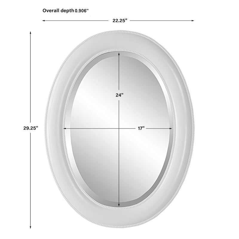 Haus Appeal Chenowith 29x22in Oval Mirror | Beaded White Polystyrene Frame | Entryway & Bedroom Wall Mirror | Model W00530