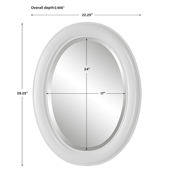 Haus Appeal Chenowith 29x22in Oval Mirror | Beaded White Polystyrene Frame | Entryway & Bedroom Wall Mirror | Model W00530
