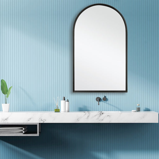 Haus Appeal Eiden 39x24in Arch Mirror | Matte Black Metal Frame | Entryway & Bathroom Wall Mirror | 24 x 39 x 1.38 in | Vertical Mount | Model W00536