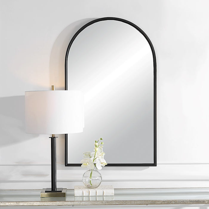 Haus Appeal Eiden 39x24in Arch Mirror | Matte Black Metal Frame | Entryway & Bathroom Wall Mirror | 24 x 39 x 1.38 in | Vertical Mount | Model W00536