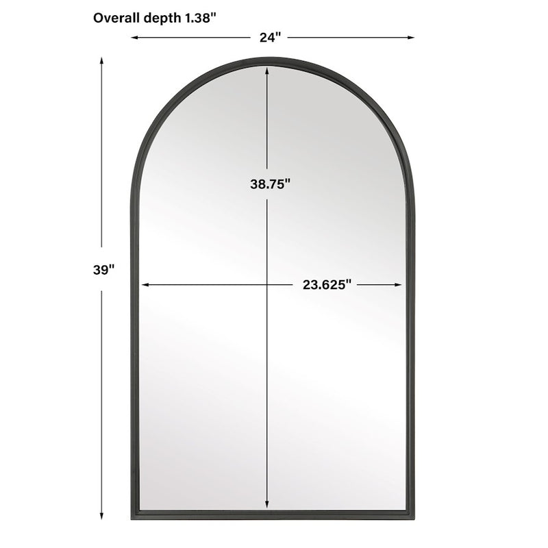 Haus Appeal Eiden 39x24in Arch Mirror | Matte Black Metal Frame | Entryway & Bathroom Wall Mirror | 24 x 39 x 1.38 in | Vertical Mount | Model W00536
