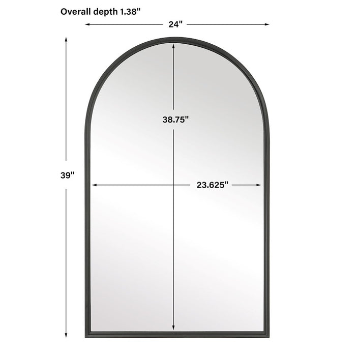 Haus Appeal Eiden 39x24in Arch Mirror | Matte Black Metal Frame | Entryway & Bathroom Wall Mirror | 24 x 39 x 1.38 in | Vertical Mount | Model W00536