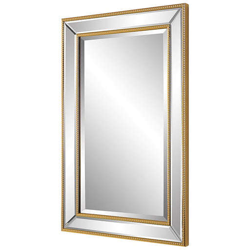 Haus Appeal Matteo 32x20in Wall Mirror | Bevel Mirrored Frame with Gold Beading | Entryway & Powder Room Accent | Vertical or Horizontal | Model W00538
