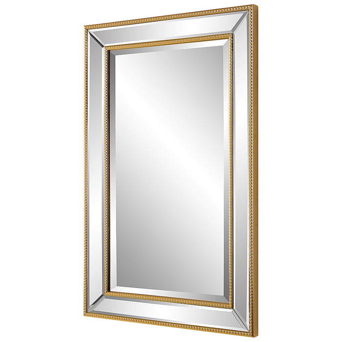 Haus Appeal Matteo 32x20in Wall Mirror | Bevel Mirrored Frame with Gold Beading | Entryway & Powder Room Accent | Vertical or Horizontal | Model W00538