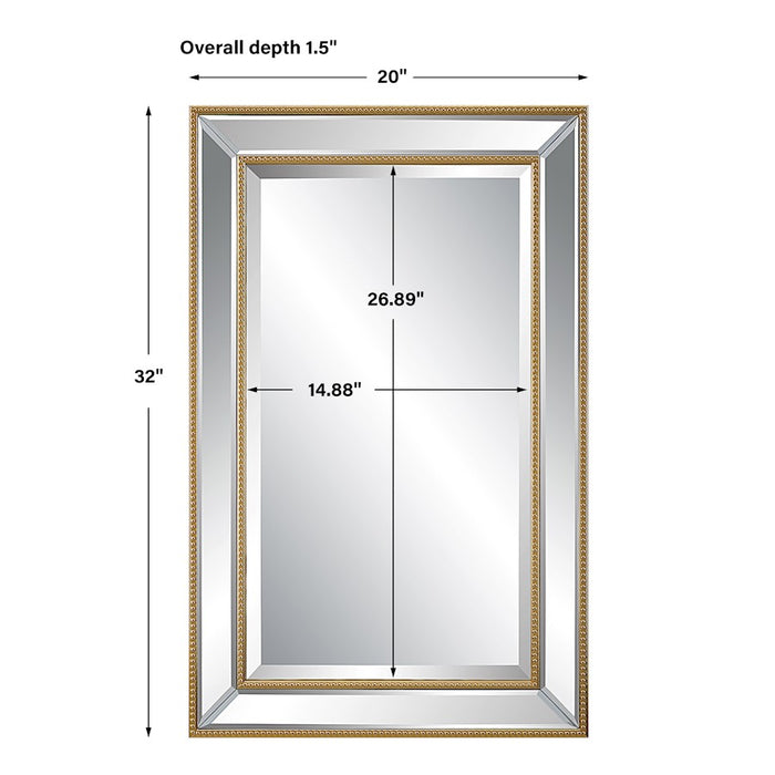 Haus Appeal Matteo 32x20in Wall Mirror | Bevel Mirrored Frame with Gold Beading | Entryway & Powder Room Accent | Vertical or Horizontal | Model W00538