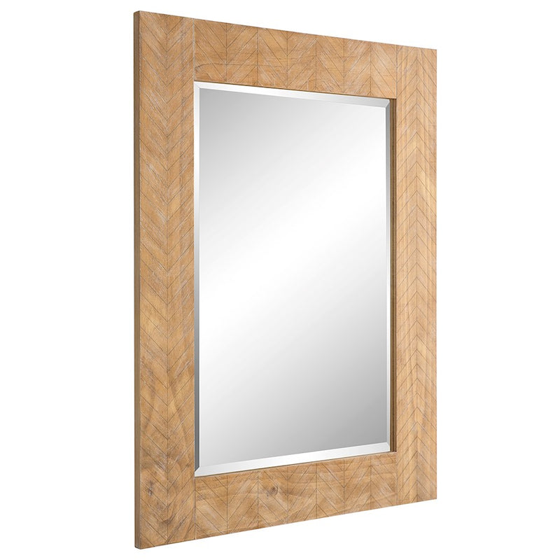 Haus Appeal Waylen 38.5in Rectangular Wall Mirror | Natural Wood Chevron Frame | Entryway & Bathroom Accent | 28.5 x 38.5 x 0.83 in | Model W00540