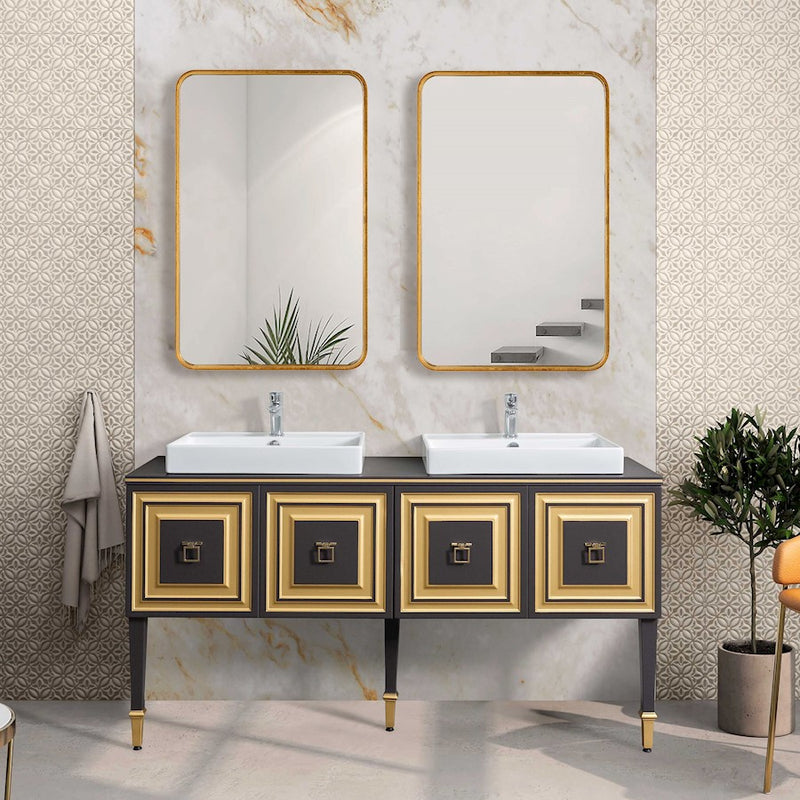Haus Appeal Designs Finnias 38x24in Wall Mirror | Gold Leaf Metal Frame | Entryway & Bedroom Accent Mirror | 38 x 24 x 1.38 in, Vertical or Horizontal Hang | Model W00545