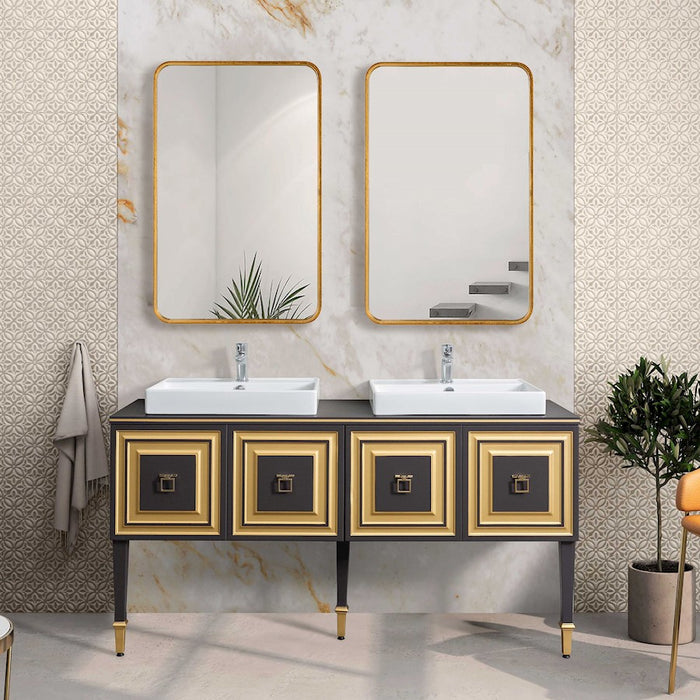 Haus Appeal Designs Finnias 38x24in Wall Mirror | Gold Leaf Metal Frame | Entryway & Bedroom Accent Mirror | 38 x 24 x 1.38 in, Vertical or Horizontal Hang | Model W00545
