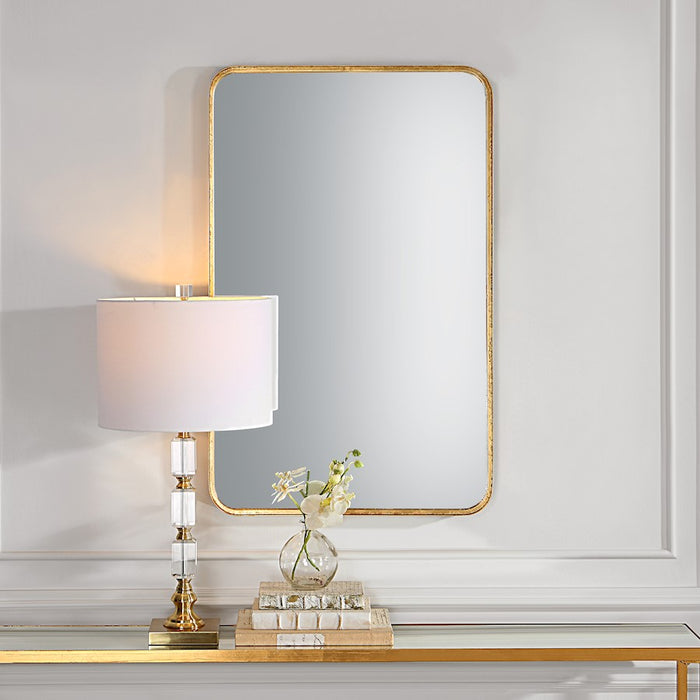 Haus Appeal Designs Finnias 38x24in Wall Mirror | Gold Leaf Metal Frame | Entryway & Bedroom Accent Mirror | 38 x 24 x 1.38 in, Vertical or Horizontal Hang | Model W00545