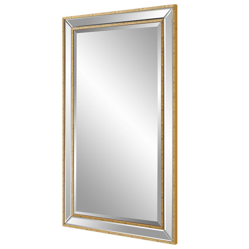 Haus Appeal Rexell 40x24in Wall Mirror | Gold Organic Textured PS & Beveled Mirror Frame | Entryway & Bathroom Accent | Vertical/Horizontal | Model W00553