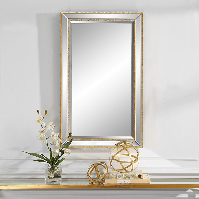 Haus Appeal Rexell 40x24in Wall Mirror | Gold Organic Textured PS & Beveled Mirror Frame | Entryway & Bathroom Accent | Vertical/Horizontal | Model W00553