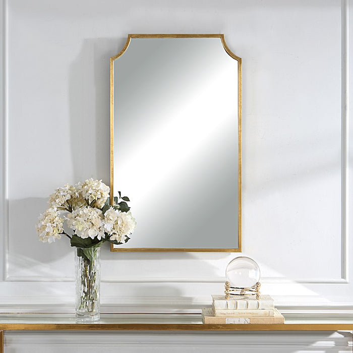 Haus Appeal Adonis 36x22in Wall Mirror | Gold Leaf Iron Frame | Entryway & Bathroom Accent | Graceful Curved Top Corners | Vertical Mount | Model W00558