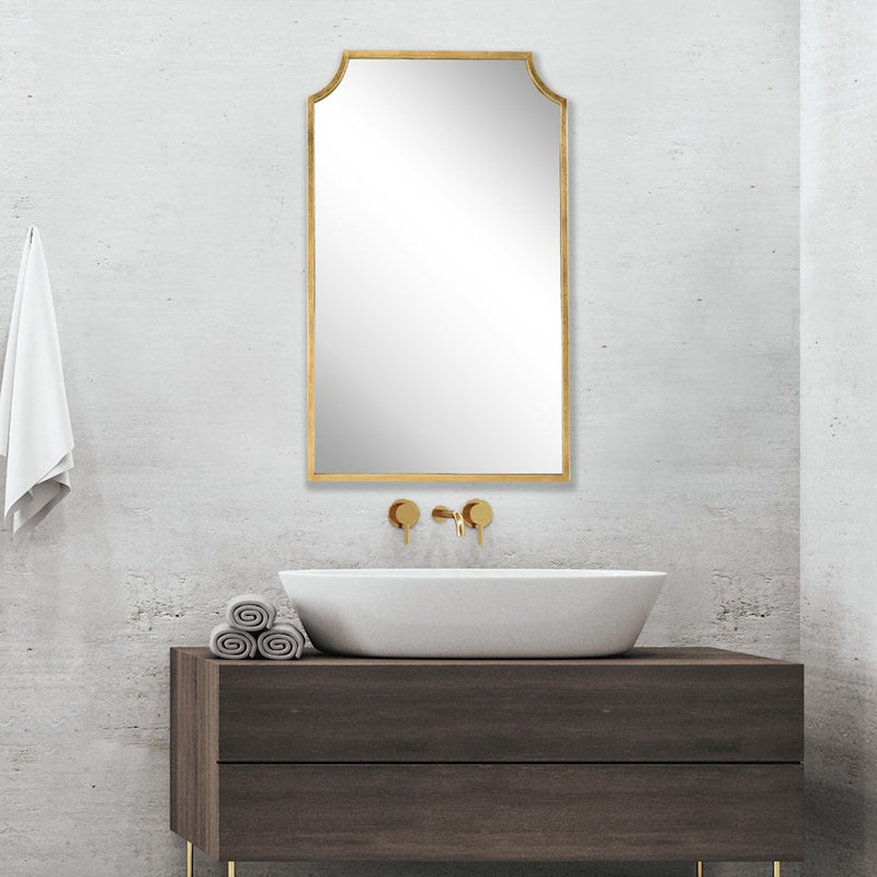 Haus Appeal Adonis 36x22in Wall Mirror | Gold Leaf Iron Frame | Entryway & Bathroom Accent | Graceful Curved Top Corners | Vertical Mount | Model W00558