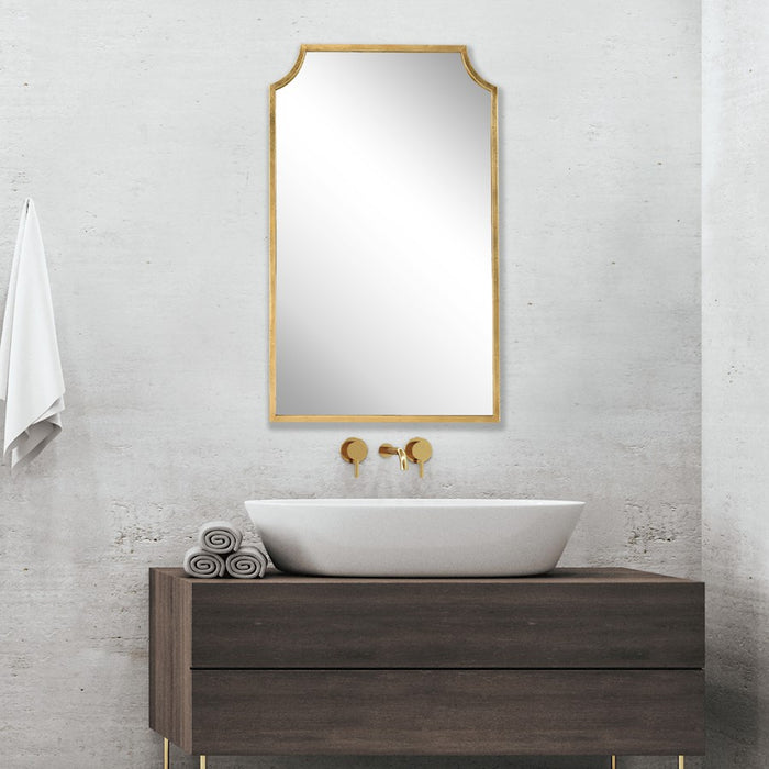 Haus Appeal Adonis 36x22in Wall Mirror | Gold Leaf Iron Frame | Entryway & Bathroom Accent | Graceful Curved Top Corners | Vertical Mount | Model W00558