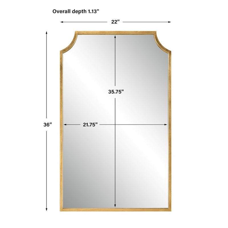 Haus Appeal Adonis 36x22in Wall Mirror | Gold Leaf Iron Frame | Entryway & Bathroom Accent | Graceful Curved Top Corners | Vertical Mount | Model W00558