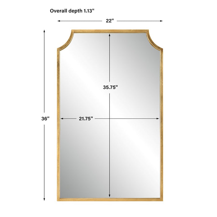 Haus Appeal Adonis 36x22in Wall Mirror | Gold Leaf Iron Frame | Entryway & Bathroom Accent | Graceful Curved Top Corners | Vertical Mount | Model W00558