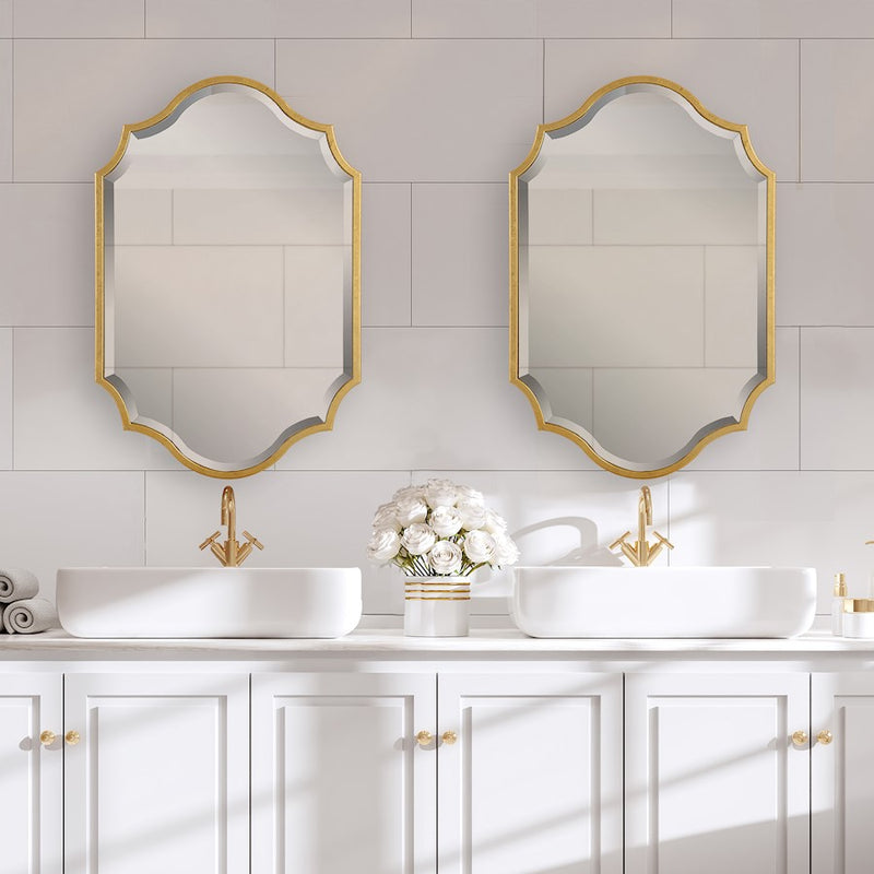 Haus Appeal Colton 27x41in Wall Mirror | Gold Leaf Metal Frame with Curves & Arches | Entryway & Powder Room Accent | Vertical or Horizontal | Model W00563