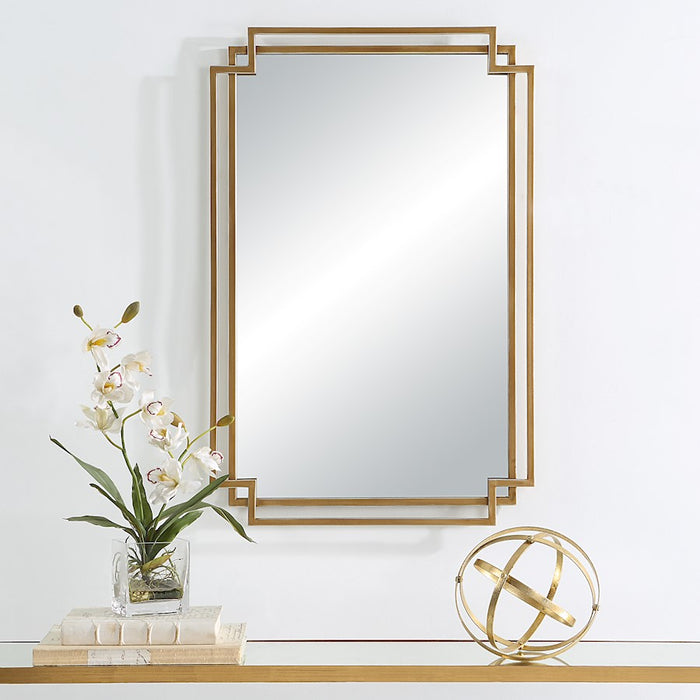 Haus Appeal Ryder 34x22in Mirror | Overlapping Frames in Brushed Gold | Entryway & Bathroom Mirror | Vertical or Horizontal Hang | Model W00567
