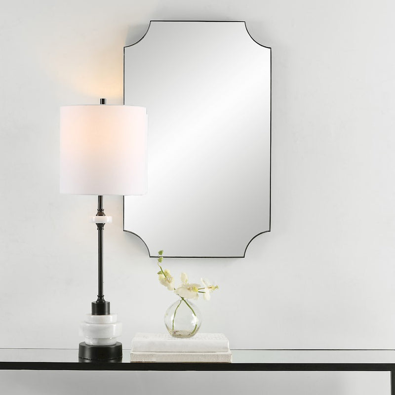 Haus Appeal Archer 32x20in Wall Mirror | Satin Black Iron Frame with Scalloped Corners | Entryway & Bathroom Accent | Vertical or Horizontal | Model W00568