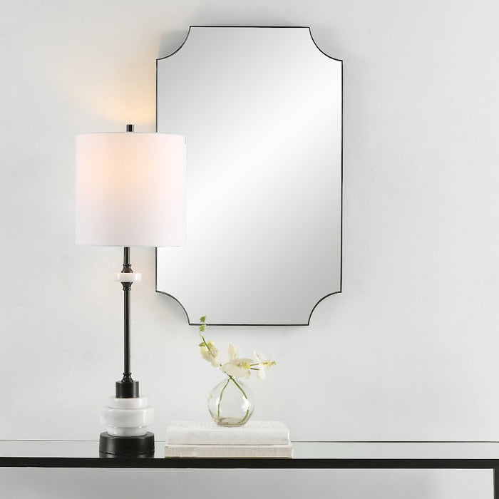 Haus Appeal Archer 32x20in Wall Mirror | Satin Black Iron Frame with Scalloped Corners | Entryway & Bathroom Accent | Vertical or Horizontal | Model W00568