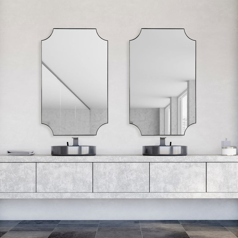 Haus Appeal Archer 32x20in Wall Mirror | Satin Black Iron Frame with Scalloped Corners | Entryway & Bathroom Accent | Vertical or Horizontal | Model W00568