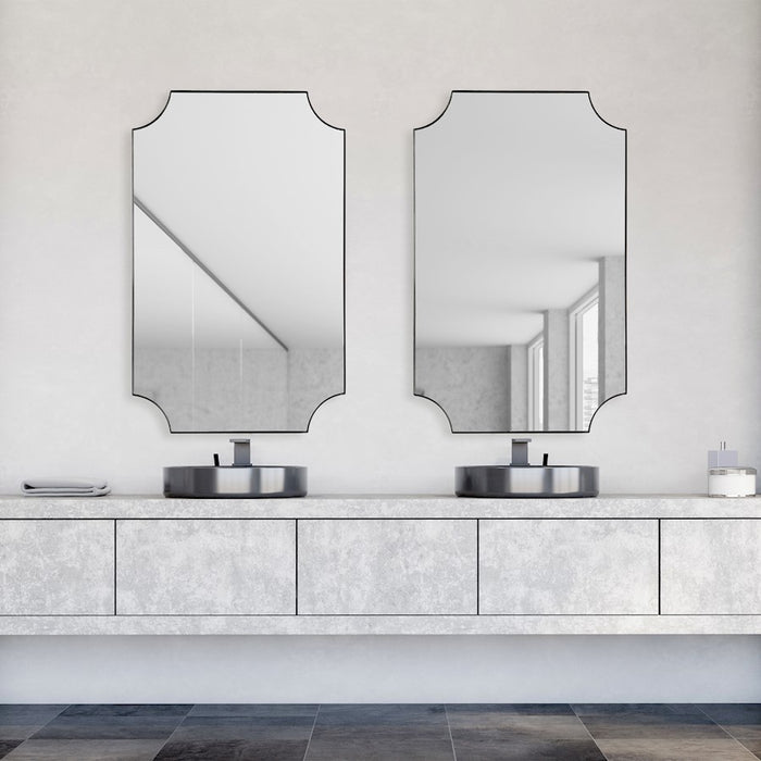 Haus Appeal Archer 32x20in Wall Mirror | Satin Black Iron Frame with Scalloped Corners | Entryway & Bathroom Accent | Vertical or Horizontal | Model W00568