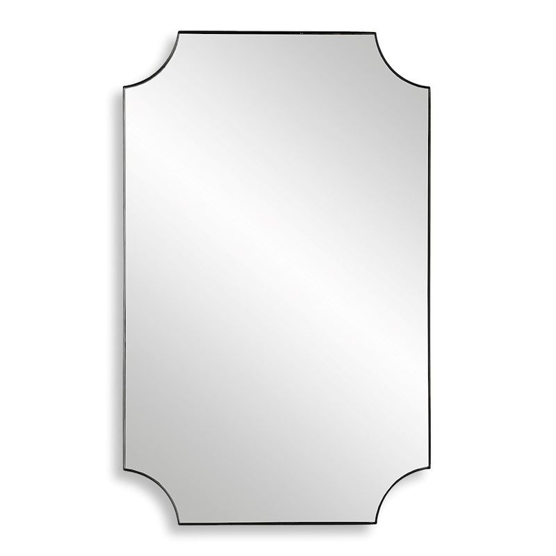 Haus Appeal Archer 32x20in Wall Mirror | Satin Black Iron Frame with Scalloped Corners | Entryway & Bathroom Accent | Vertical or Horizontal | Model W00568