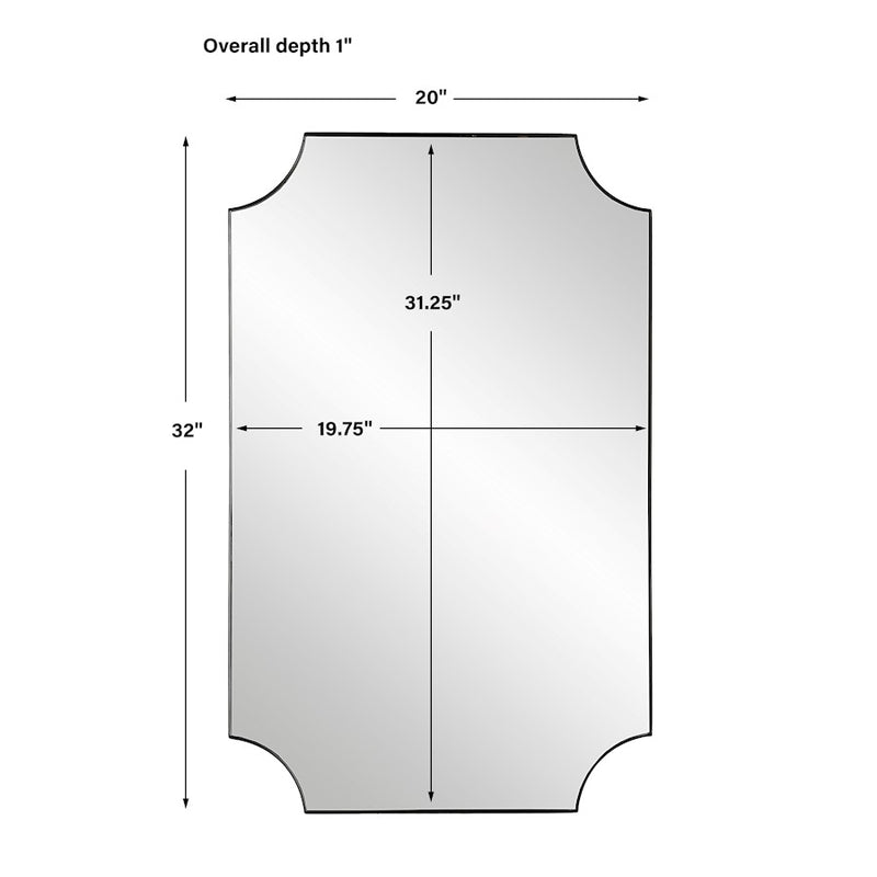 Haus Appeal Archer 32x20in Wall Mirror | Satin Black Iron Frame with Scalloped Corners | Entryway & Bathroom Accent | Vertical or Horizontal | Model W00568