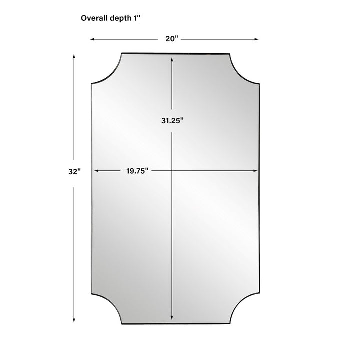 Haus Appeal Archer 32x20in Wall Mirror | Satin Black Iron Frame with Scalloped Corners | Entryway & Bathroom Accent | Vertical or Horizontal | Model W00568