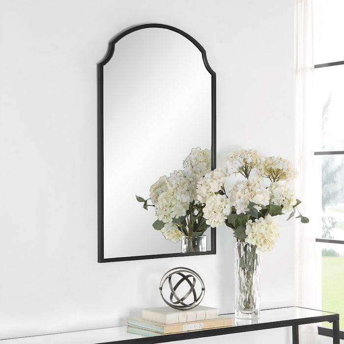 Haus Appeal Braxton 36x22in Mirror | Satin Black Metal Frame | Bathroom Vanity & Foyer Accent Mirror | 21.75 x 36 x 1 in, Vertical Mount | Model W00577
