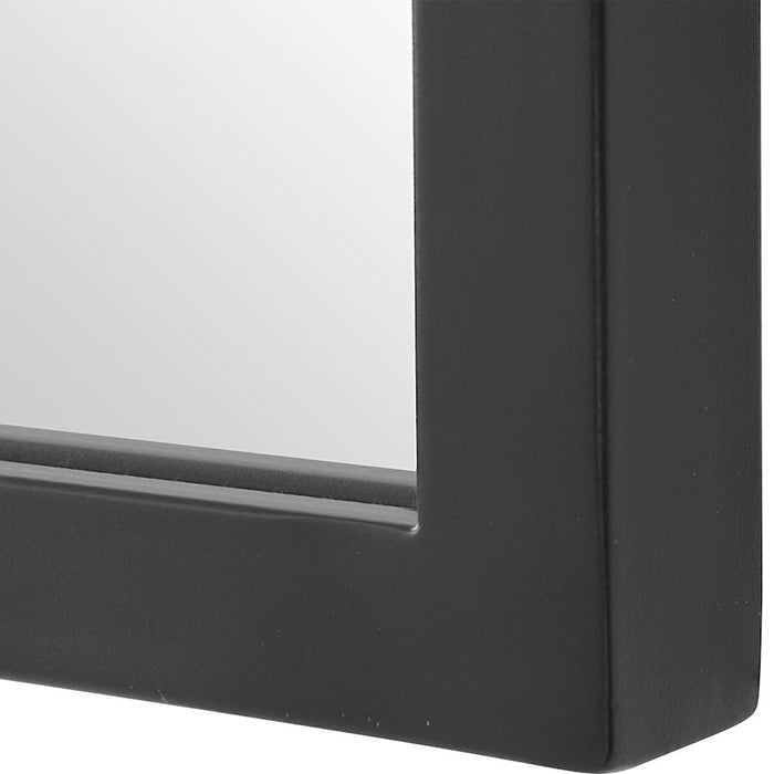 Haus Appeal Braxton 36x22in Mirror | Satin Black Metal Frame | Bathroom Vanity & Foyer Accent Mirror | 21.75 x 36 x 1 in, Vertical Mount | Model W00577