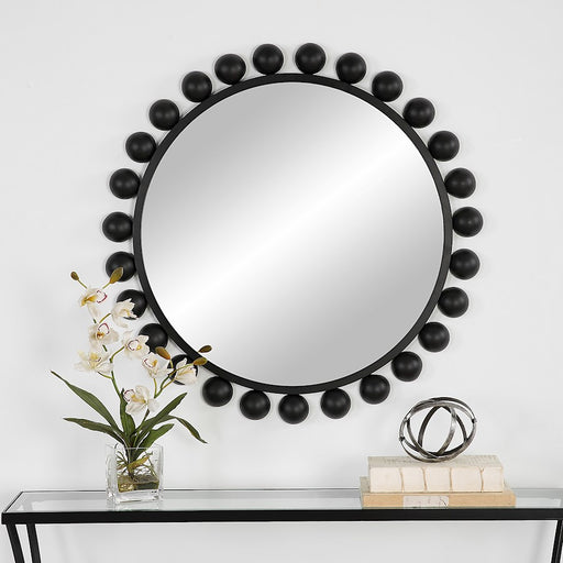 Haus Appeal Barrett 34in Round Wall Mirror | Modern Matte Black Metal & MDF | Entryway & Living Room Accent Mirror | 33.88 x 33.88 x 1.62 in, 12 lbs | Model W00578
