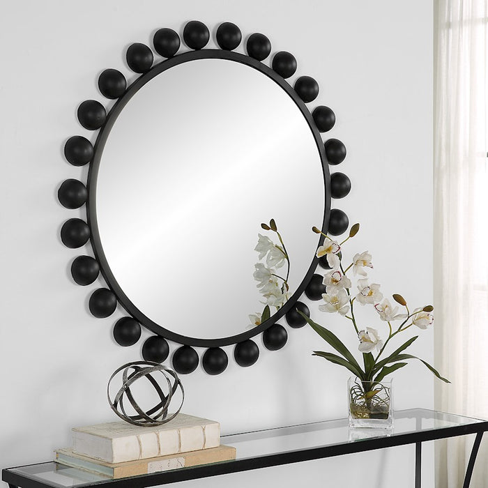 Haus Appeal Barrett 34in Round Wall Mirror | Modern Matte Black | Entryway & Living Room Accent Mirror | 33.88 x 33.88 x 1.62 in, 12 lbs | Model W00578