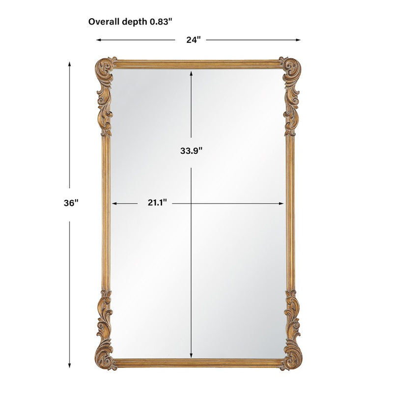 Haus Appeal Knox 36x24in Wall Mirror | Ornate Antique Gold MDF Frame | Entryway & Bathroom Accent | 36x24x0.83in | Vertical or Horizontal | Model W00580