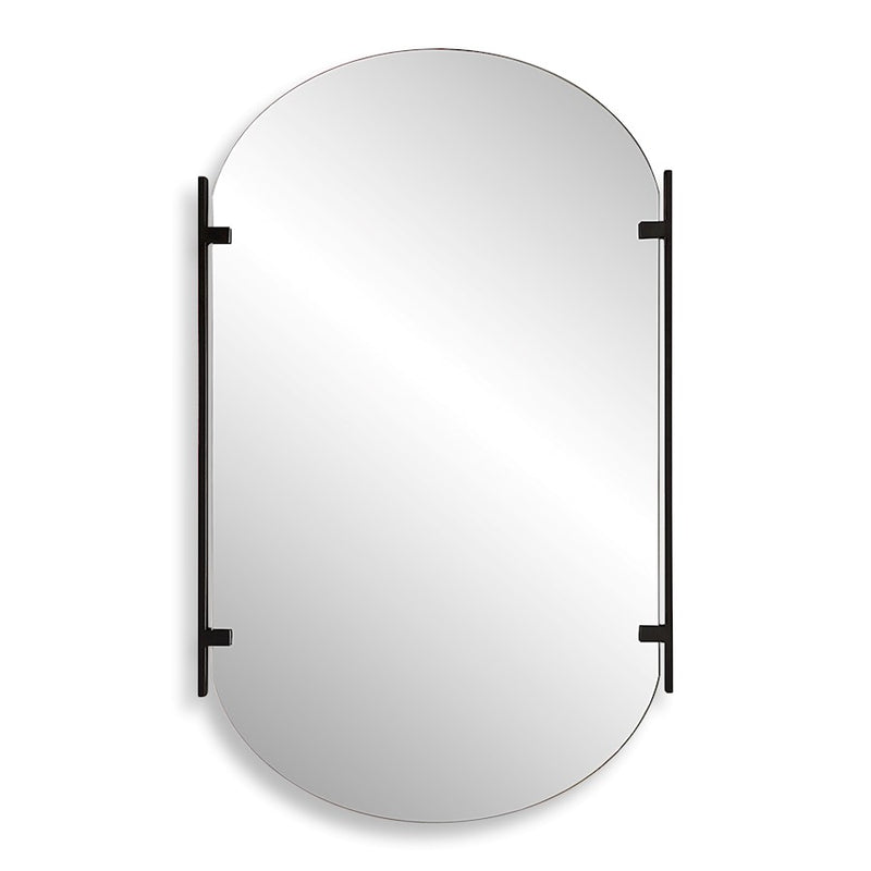 Haus Appeal Hayes 23x38in Pill Shaped Mirror | Frameless with Two Satin Black Metal Strips| Bathroom & Powder Room Vanity | Vertical Mount | Model W00581