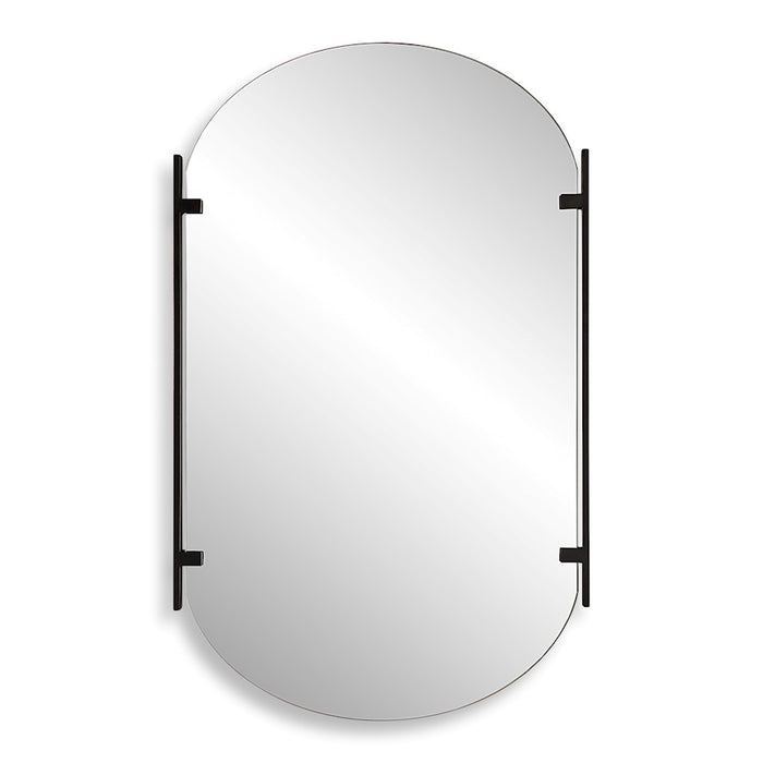 Haus Appeal Hayes 23x38in Pill Shaped Mirror | Frameless with Two Satin Black Metal Strips| Bathroom & Powder Room Vanity | Vertical Mount | Model W00581