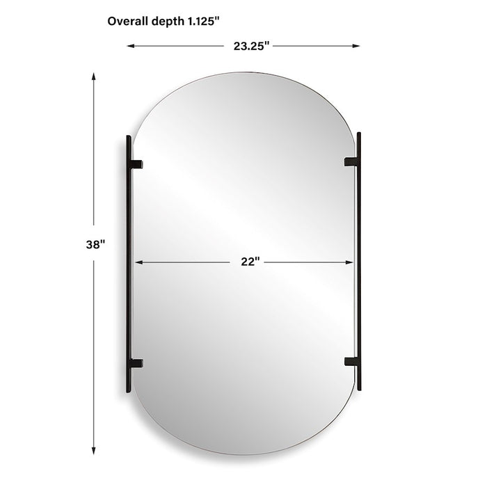 Haus Appeal Hayes 23x38in Pill Shaped Mirror | Frameless with Two Satin Black Metal Strips| Bathroom & Powder Room Vanity | Vertical Mount | Model W00581