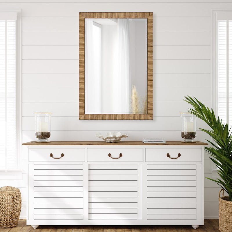 Haus Appeal Florence 32x22in Mirror | Coastal Faux Rattan & Dark Brown | Entryway & Bedroom Accent Mirror | 0.6in Deep, Wall-Mounted | Model W00584