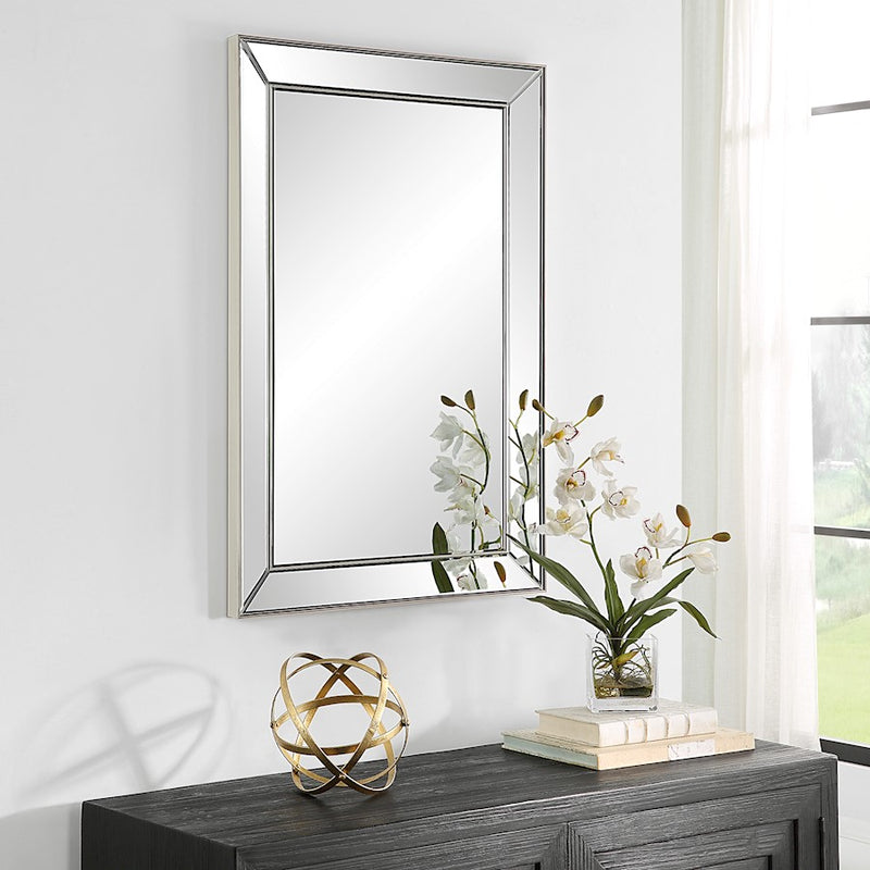 Haus Appeal Avery 34x23in Rectangular Wall Mirror | Beveled Mirror and Nickel Frame | Entryway & Bathroom Accent | 34 x 23 x 1.25 in | Model W00589