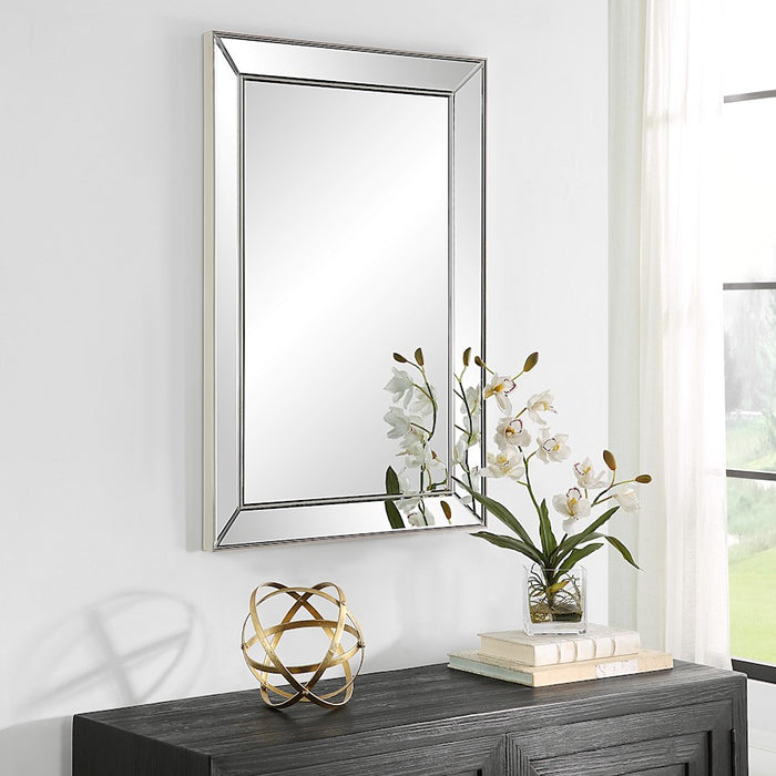 Haus Appeal Avery 34x23in Rectangular Wall Mirror | Beveled Mirror and Nickel Frame | Entryway & Bathroom Accent | 34 x 23 x 1.25 in | Model W00589