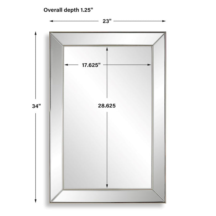 Haus Appeal Avery 34x23in Rectangular Wall Mirror | Beveled Mirror and Nickel Frame | Entryway & Bathroom Accent | 34 x 23 x 1.25 in | Model W00589