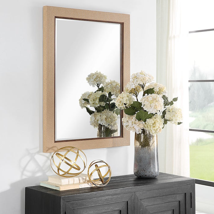 Haus Appeal Emerson 38x28in Wall Mirror | Coastal Basket Weave Frame | Bathroom & Entryway Wall Mirror | 28 x 38 in, Dark Brown Liner, Moisture-Resistant | Model W00591