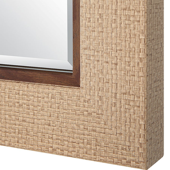 Haus Appeal Emerson 38x28in Wall Mirror | Coastal Basket Weave Frame | Bathroom & Entryway Wall Mirror | 28 x 38 in, Dark Brown Liner, Moisture-Resistant | Model W00591