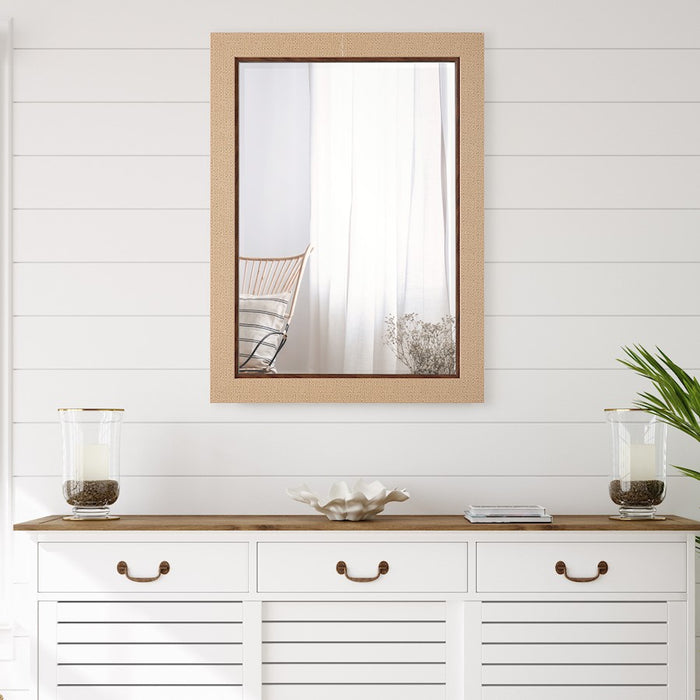 Haus Appeal Emerson 38x28in Wall Mirror | Coastal Basket Weave Frame | Bathroom & Entryway Wall Mirror | 28 x 38 in, Dark Brown Liner, Moisture-Resistant | Model W00591